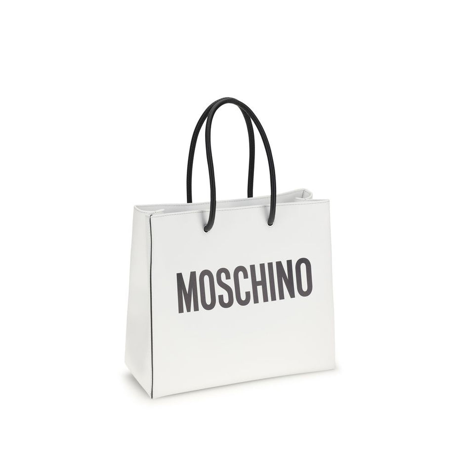 Moschino Λευκή Δερμάτινη Τσάντα Χειρός από Δέρμα Μοσχαριού Bos Taurus