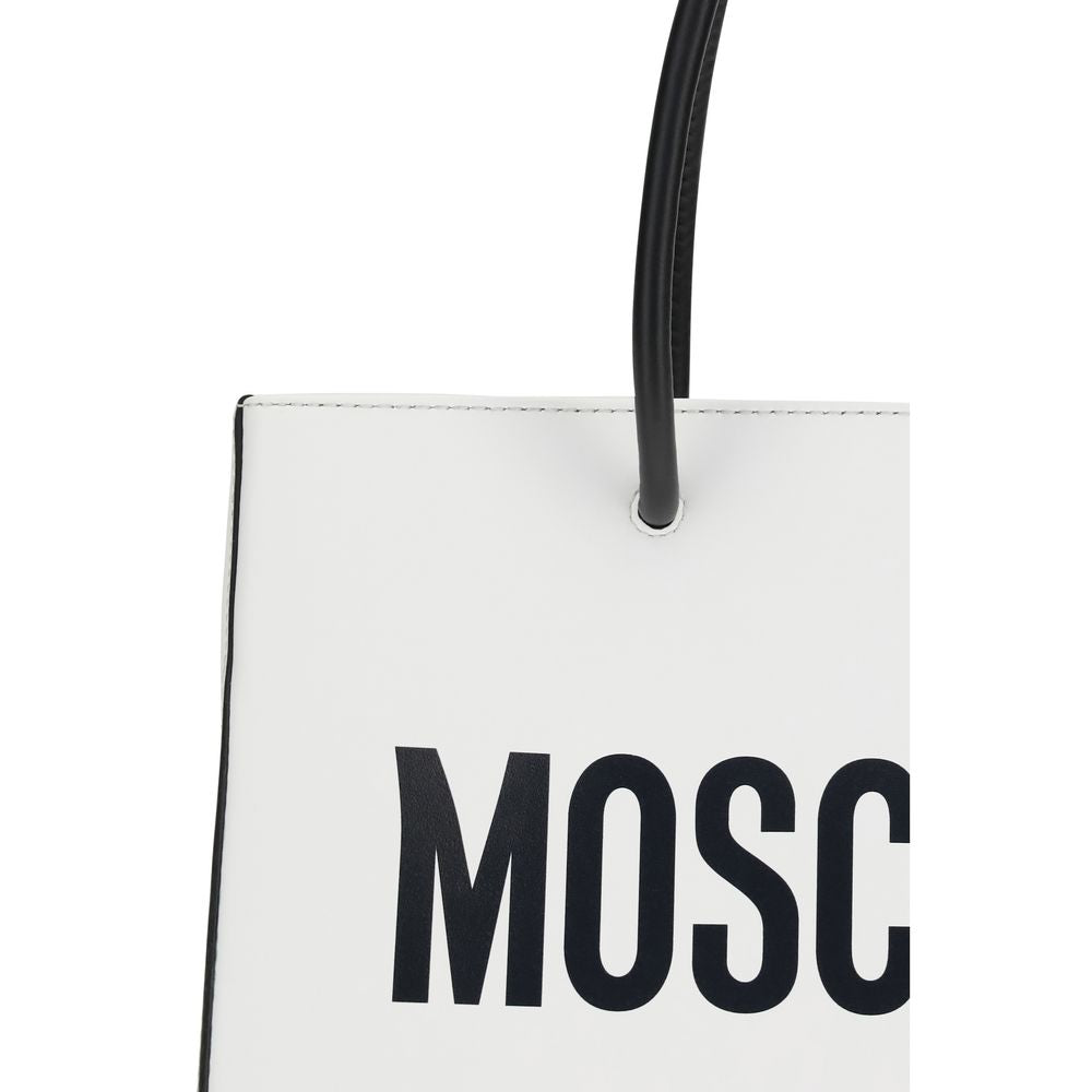 Moschino Λευκή Δερμάτινη Τσάντα Χειρός από Δέρμα Μοσχαριού Bos Taurus
