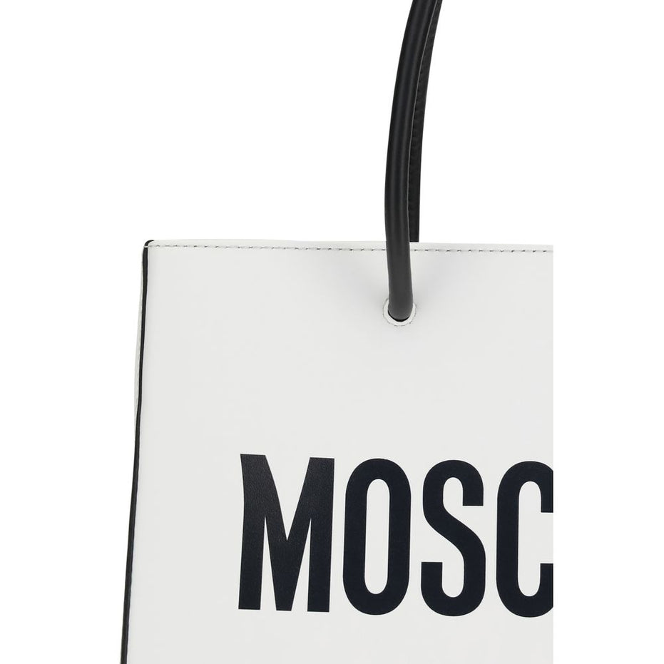 Moschino Λευκή Δερμάτινη Τσάντα Χειρός από Δέρμα Μοσχαριού Bos Taurus