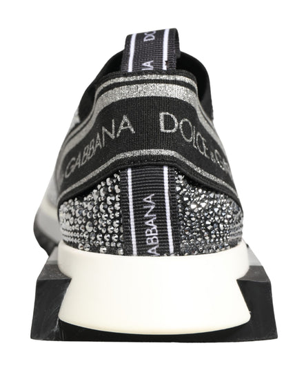 Dolce & Gabbana Silver Crystal Logo Slip On Sorrento Sneakers Shoes