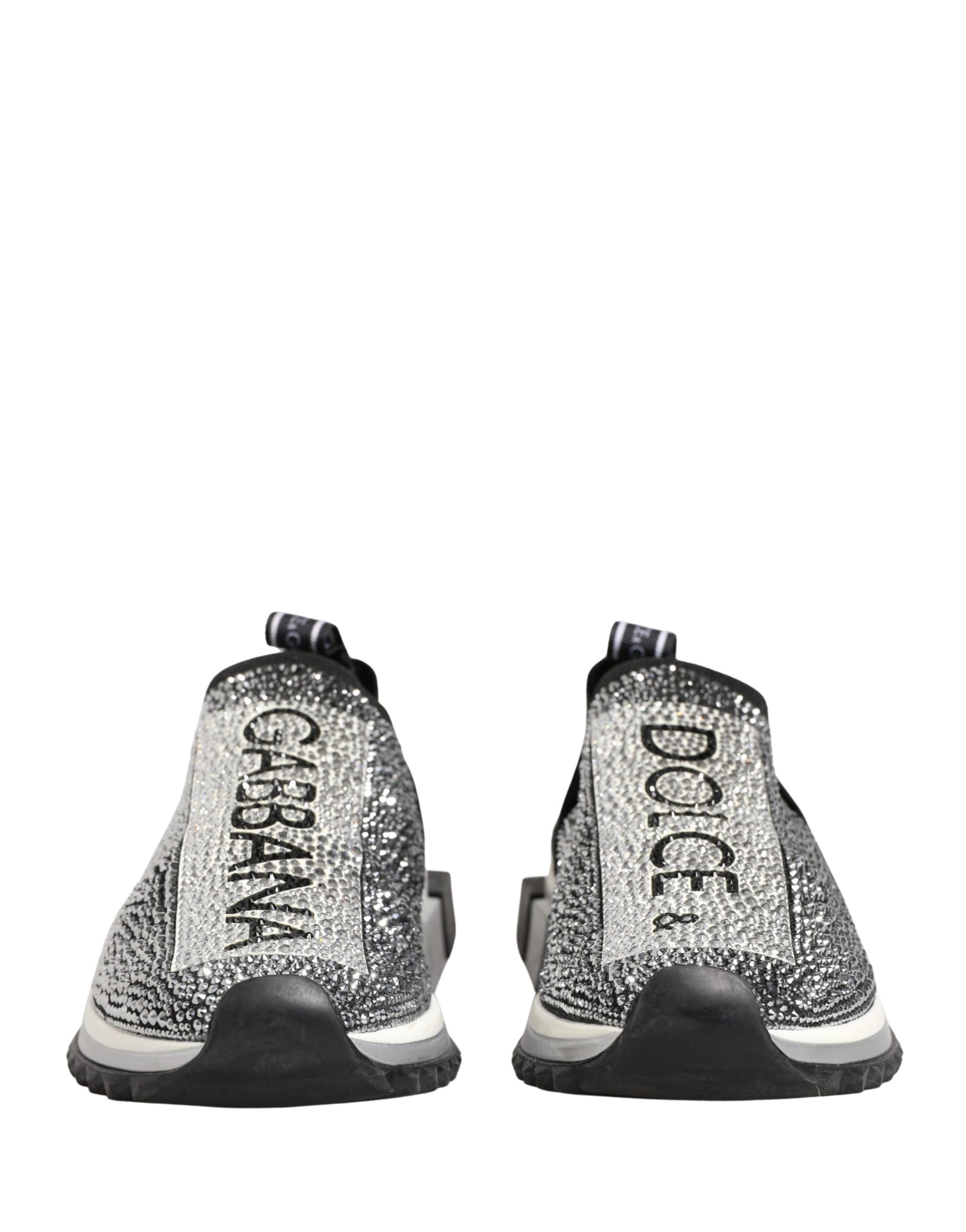 Dolce & Gabbana Silver Crystal Logo Slip On Sorrento Sneakers Shoes