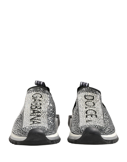 Dolce & Gabbana Silver Crystal Logo Slip On Sorrento Sneakers Shoes