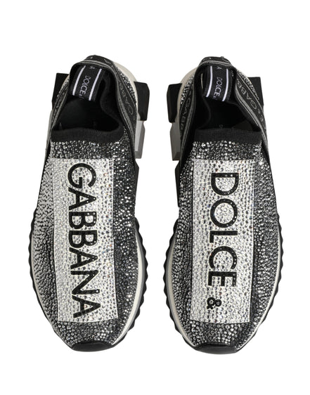 Dolce & Gabbana Silver Crystal Logo Slip On Sorrento Sneakers Shoes
