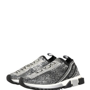 Dolce & Gabbana Silver Crystal Logo Slip On Sorrento Sneakers Shoes