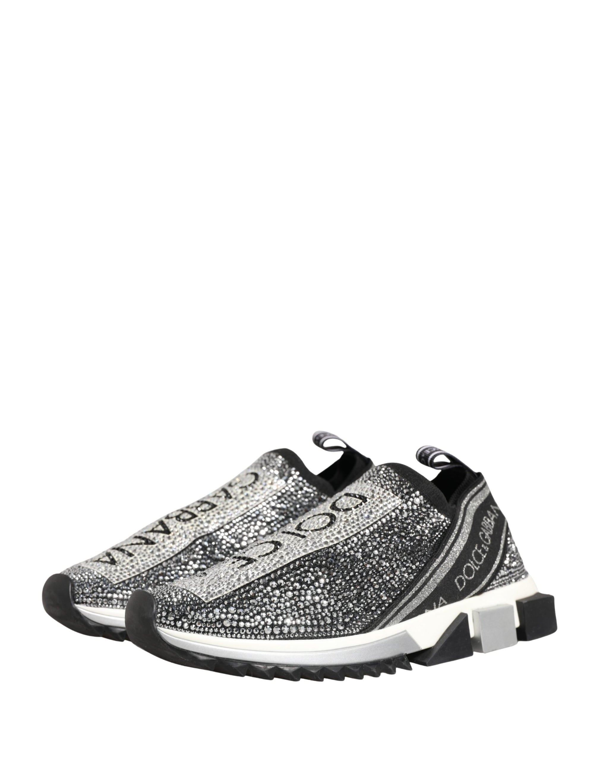 Dolce & Gabbana Silver Crystal Logo Slip On Sorrento Sneakers Shoes