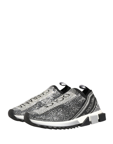 Dolce & Gabbana Silver Crystal Logo Slip On Sorrento Sneakers Shoes