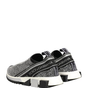 Dolce & Gabbana Silver Crystal Logo Slip On Sorrento Sneakers Shoes