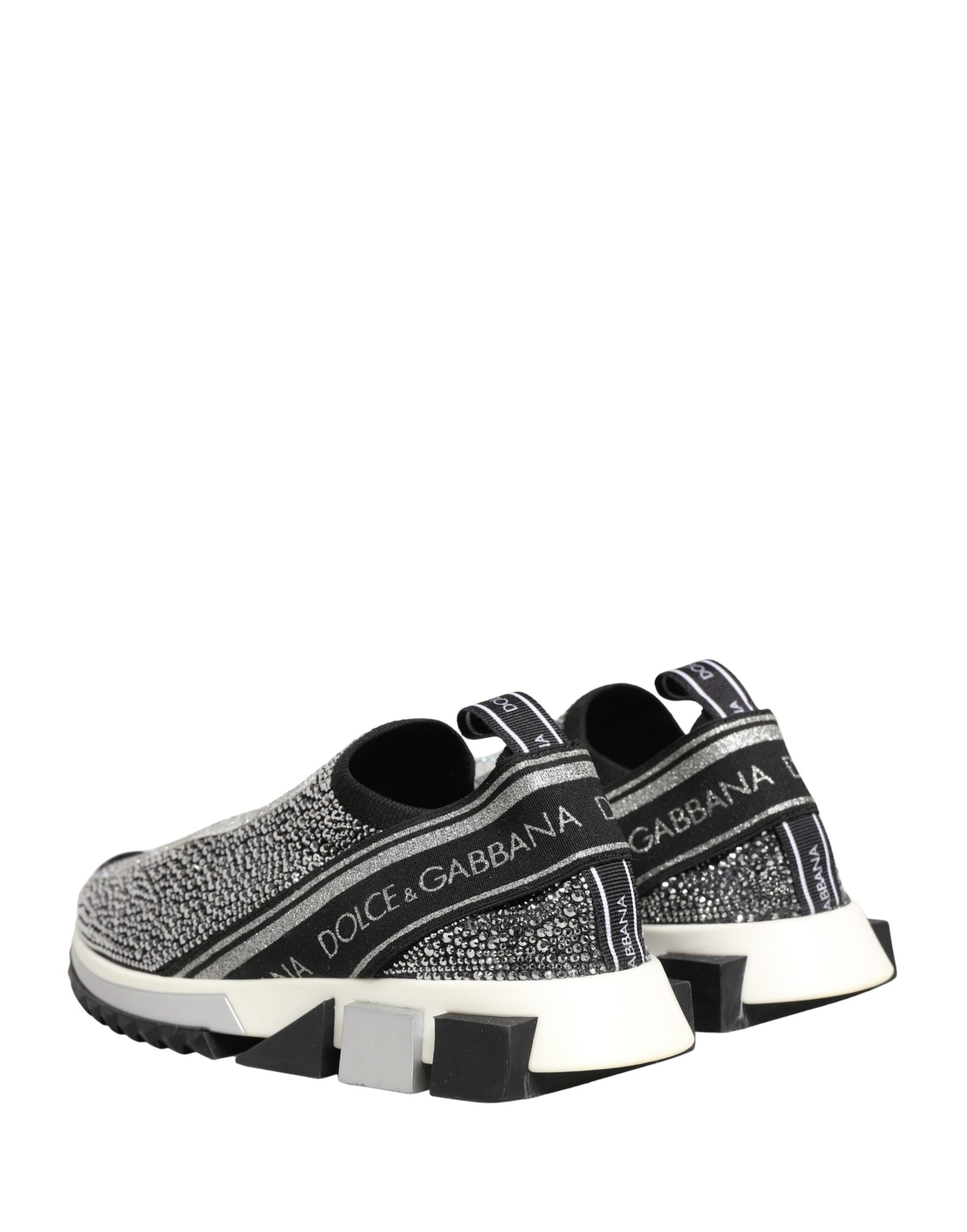 Dolce & Gabbana Silver Crystal Logo Slip On Sorrento Sneakers Shoes
