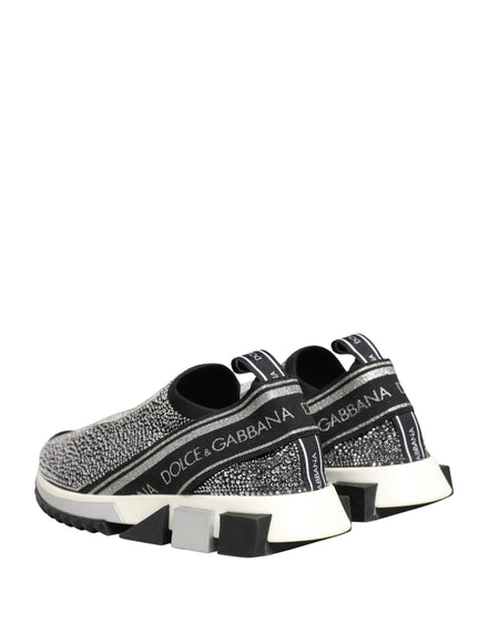 Dolce & Gabbana Silver Crystal Logo Slip On Sorrento Sneakers Shoes
