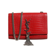 Saint Laurent Kate Tassel Chain Bag in Red Crocodile Embossed Leather