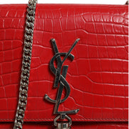 Saint Laurent Kate Tassel Chain Bag in Red Crocodile Embossed Leather