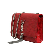 Saint Laurent Kate Tassel Chain Bag in Red Crocodile Embossed Leather
