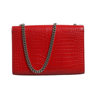 Saint Laurent Kate Tassel Chain Bag in Red Crocodile Embossed Leather