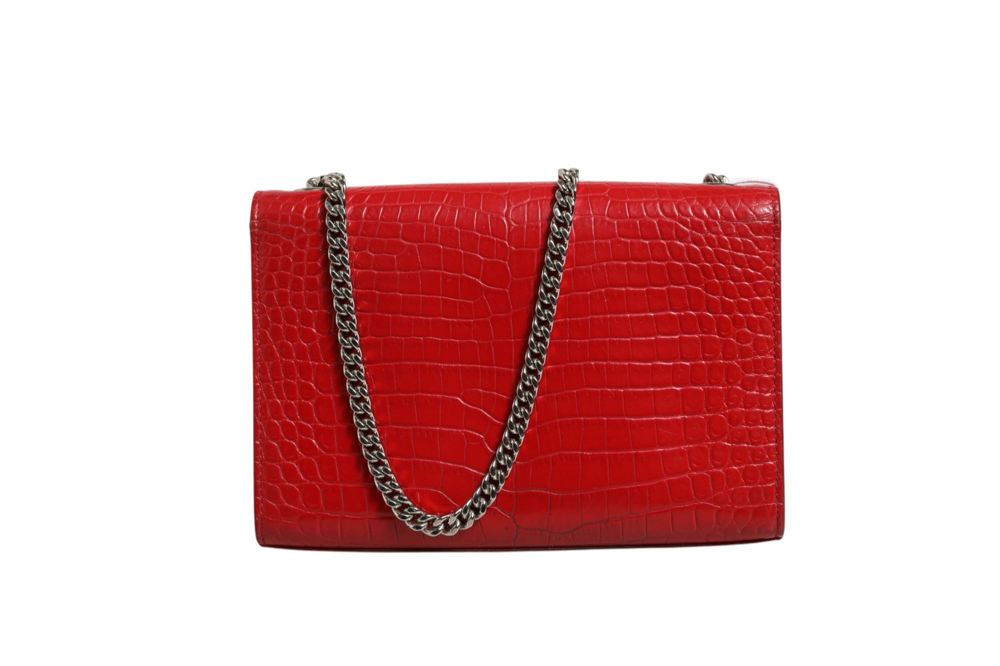 Saint Laurent Kate Tassel Chain Bag in Red Crocodile Embossed Leather