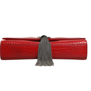 Saint Laurent Kate Tassel Chain Bag in Red Crocodile Embossed Leather