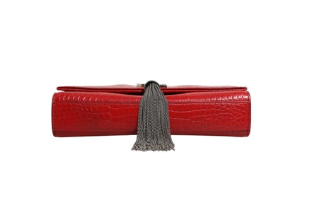 Saint Laurent Kate Tassel Chain Bag in Red Crocodile Embossed Leather