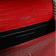 Saint Laurent Kate Tassel Chain Bag in Red Crocodile Embossed Leather
