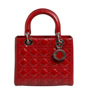 Christian Dior Cherry Red Patent Leather Cannage Quilting Small Lady Dior Bag