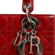 Christian Dior Cherry Red Patent Leather Cannage Quilting Small Lady Dior Bag