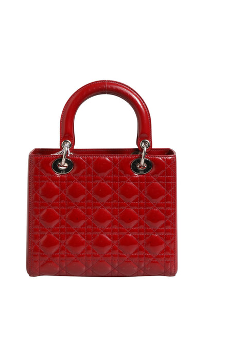 Christian Dior Cherry Red Patent Leather Cannage Quilting Small Lady Dior Bag