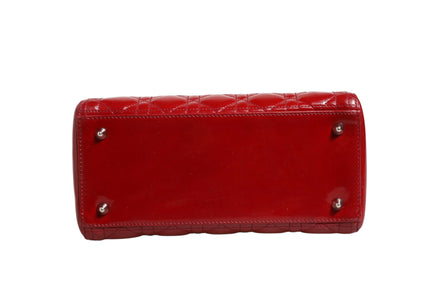 Christian Dior Cherry Red Patent Leather Cannage Quilting Small Lady Dior Bag