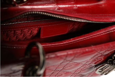 Christian Dior Cherry Red Patent Leather Cannage Quilting Small Lady Dior Bag