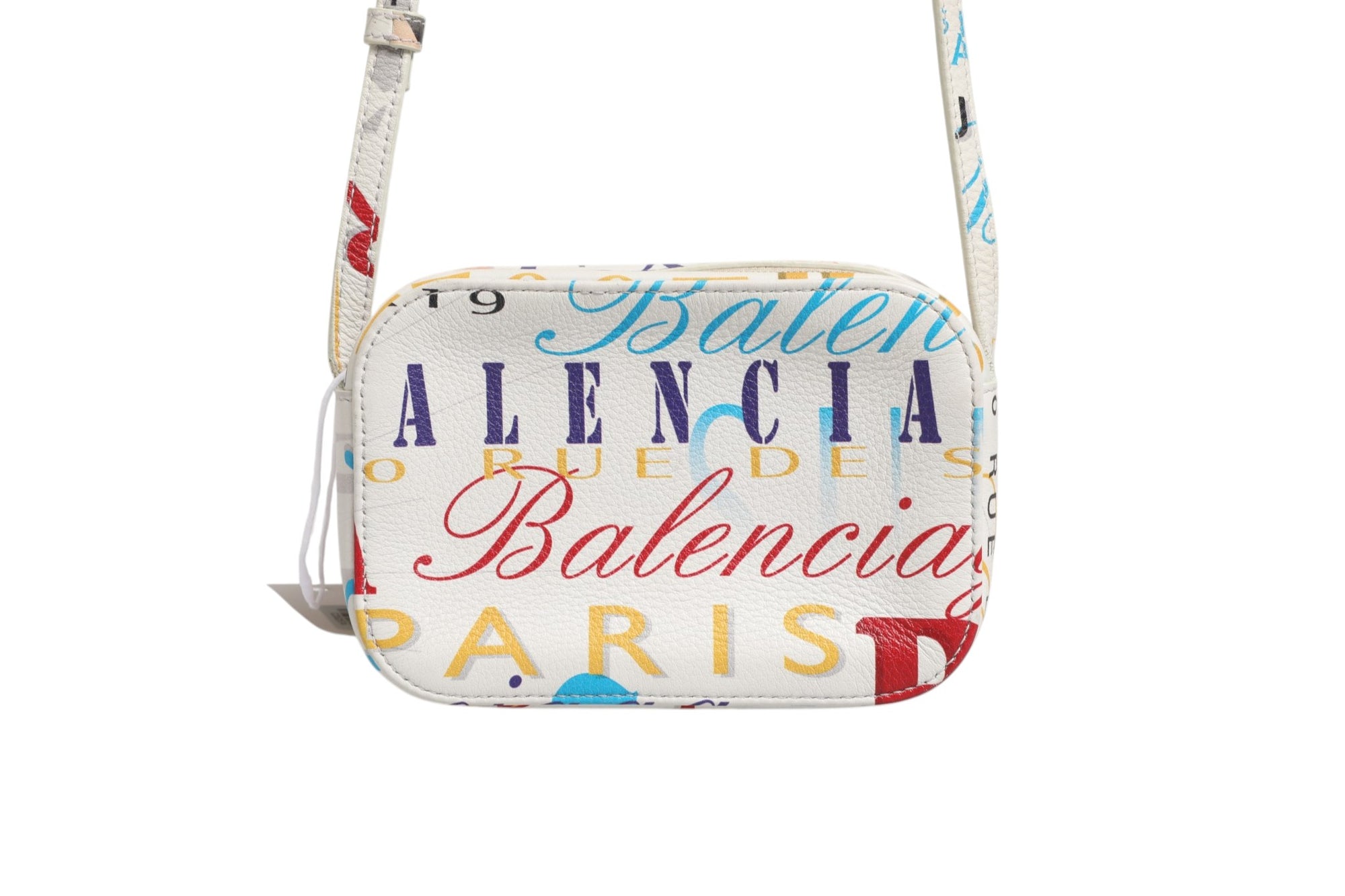 Μικρή τσάντα χειρός Balenciaga με λευκό δερμάτινο graffiti print