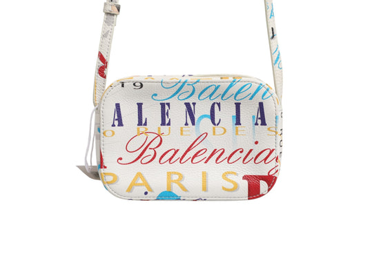 Balenciaga White Graffiti Print Leather Mini City Handbag