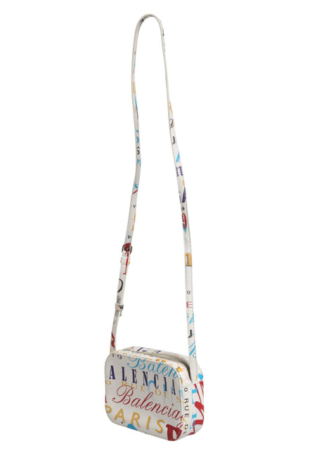 Μικρή τσάντα χειρός Balenciaga με λευκό δερμάτινο graffiti print