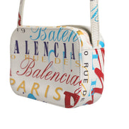 Μικρή τσάντα χειρός Balenciaga με λευκό δερμάτινο graffiti print