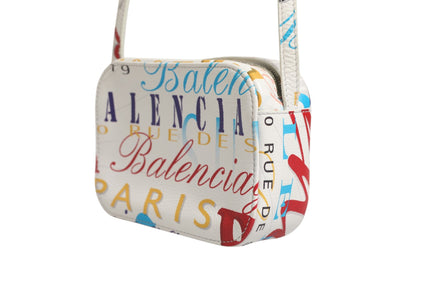 Μικρή τσάντα χειρός Balenciaga με λευκό δερμάτινο graffiti print
