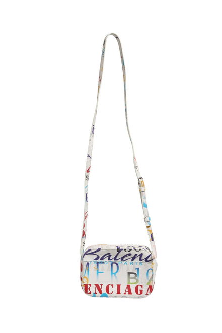Μικρή τσάντα χειρός Balenciaga με λευκό δερμάτινο graffiti print