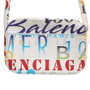 Μικρή τσάντα χειρός Balenciaga με λευκό δερμάτινο graffiti print