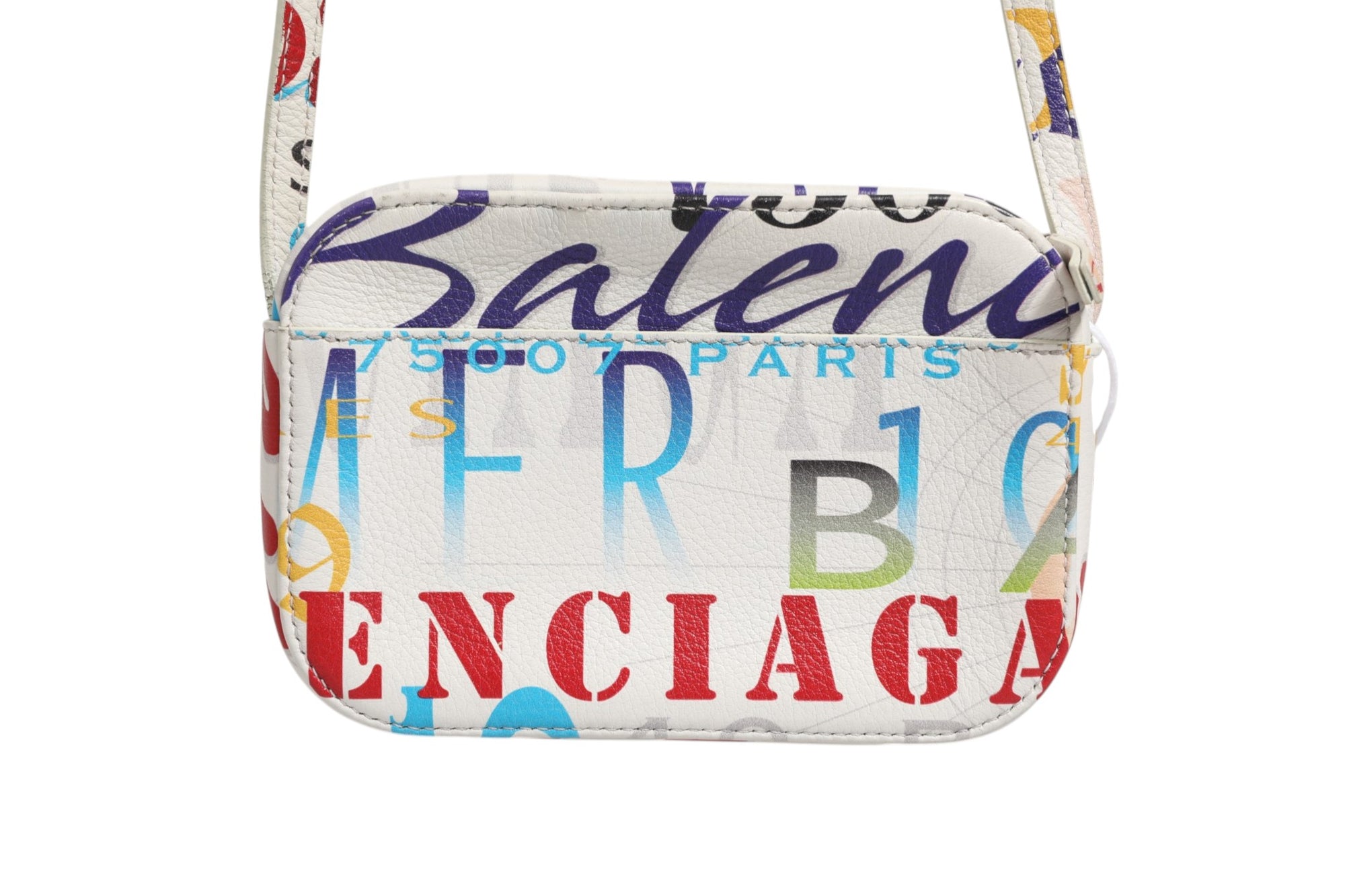 Μικρή τσάντα χειρός Balenciaga με λευκό δερμάτινο graffiti print