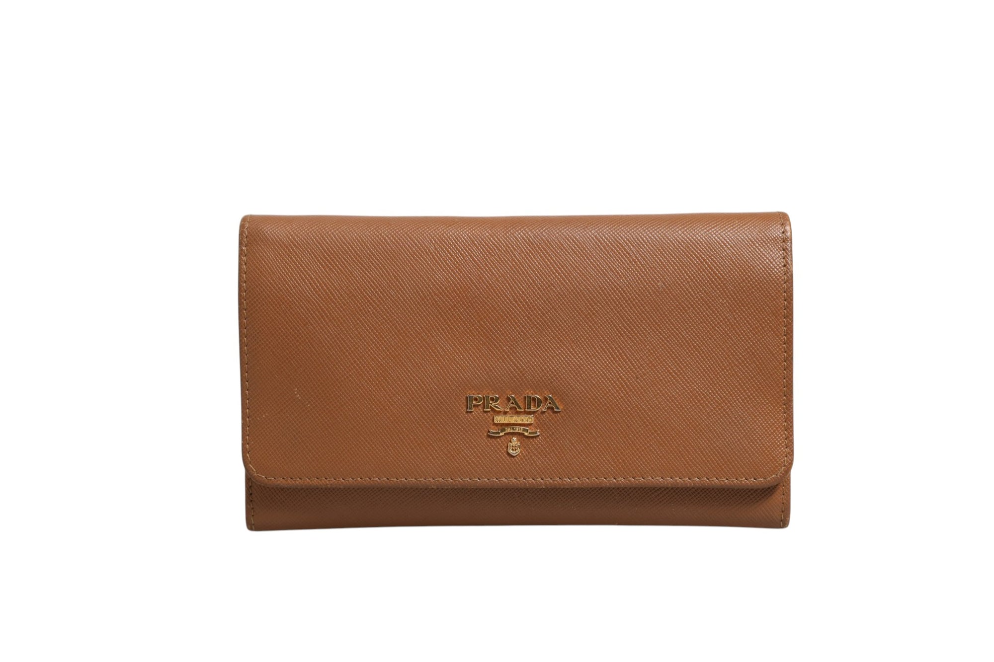 Prada Brown Leather Wallet with Gold Logo