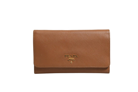 Prada Brown Leather Wallet with Gold Logo