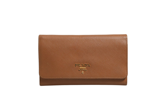 Prada Brown Leather Wallet with Gold Logo