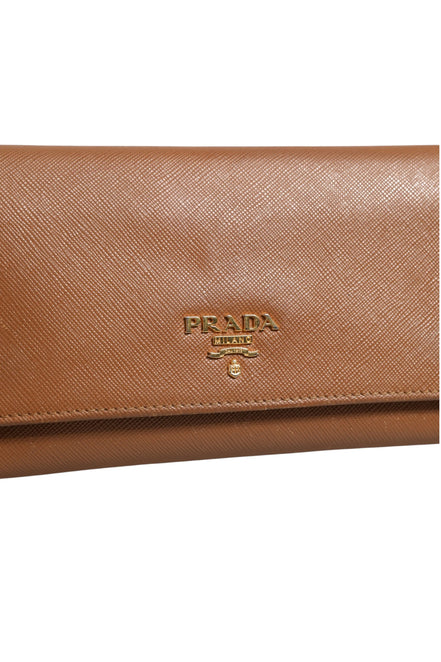 Prada Brown Leather Wallet with Gold Logo