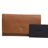 Prada Brown Leather Wallet with Gold Logo