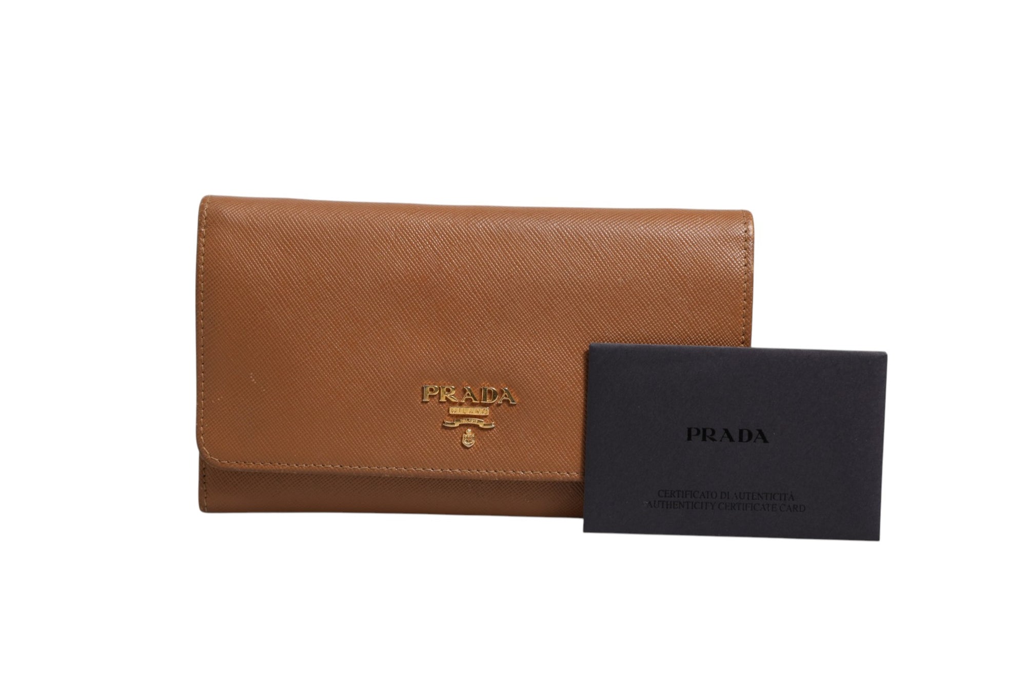 Prada Brown Leather Wallet with Gold Logo