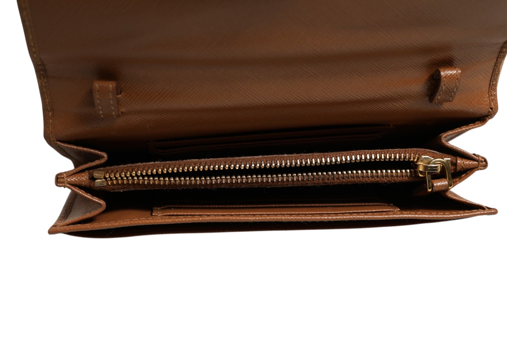 Prada Brown Leather Wallet with Gold Logo