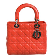 Christian Dior Orange Cannage Lambskin Leather Lady Dior Bag