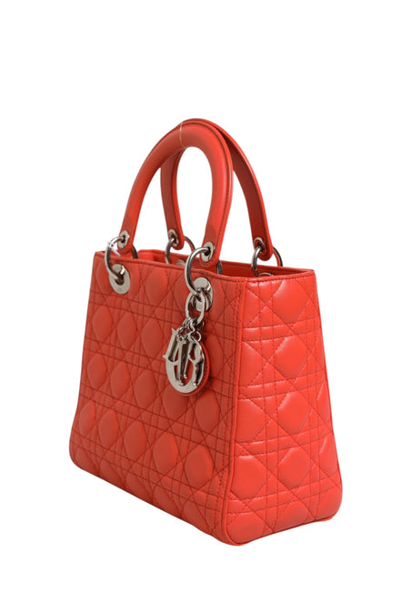 Christian Dior Orange Cannage Lambskin Leather Lady Dior Bag