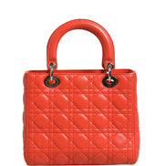 Christian Dior Orange Cannage Lambskin Leather Lady Dior Bag