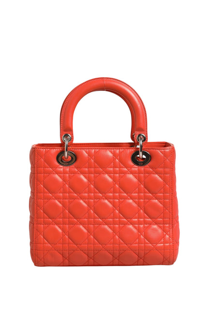Christian Dior Orange Cannage Lambskin Leather Lady Dior Bag