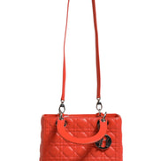 Christian Dior Orange Cannage Lambskin Leather Lady Dior Bag