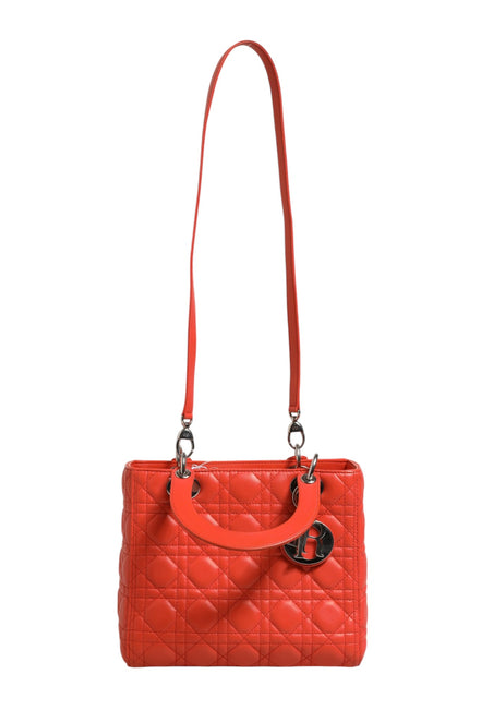Christian Dior Orange Cannage Lambskin Leather Lady Dior Bag