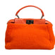 Fendi Orange Leather and Shearling Mini Peekaboo Top Handle Bag