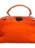 Fendi Orange Leather and Shearling Mini Peekaboo Top Handle Bag