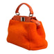 Fendi Orange Leather and Shearling Mini Peekaboo Top Handle Bag